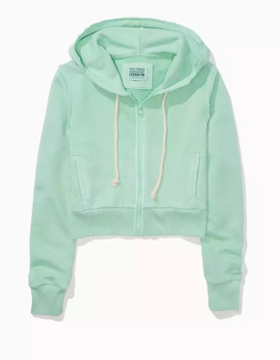 Sweat à Capuche American Eagle AE Sun Set Zip-Up Vert Femme | ZJP-95971646